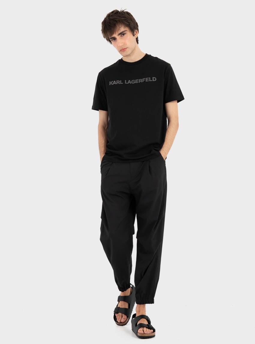 Karl Lagerfeld Faux Leather Logo T-Shirt - Black