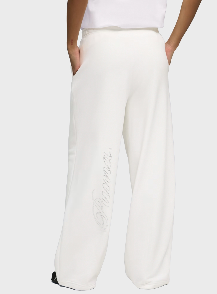 PUMA GRAPHIC LEO LUXE Bedazzled Slouchy Pants - White