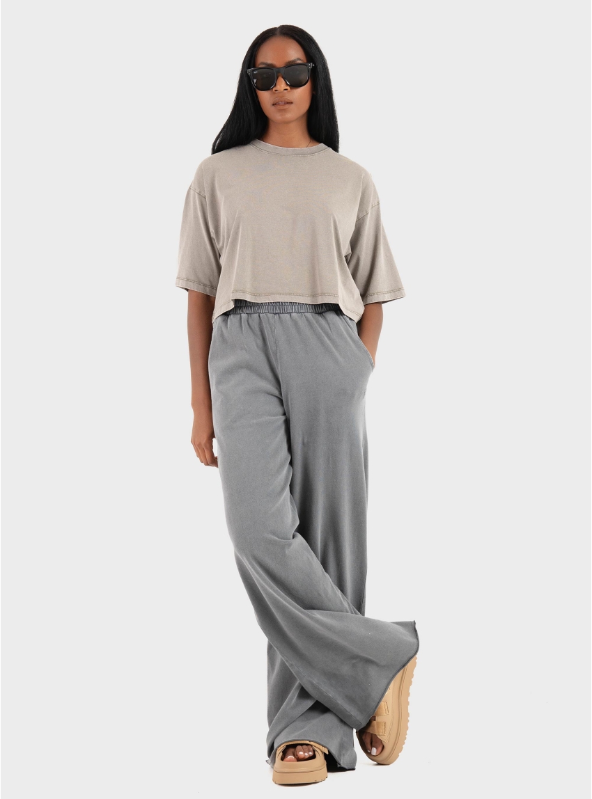 JJXX Andrea Loose Cropped Wash Tee - Dark Beige