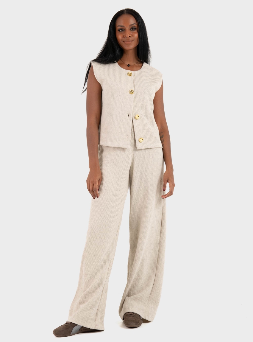 Only Vicki Button Sweat Vest - Pumice Stone