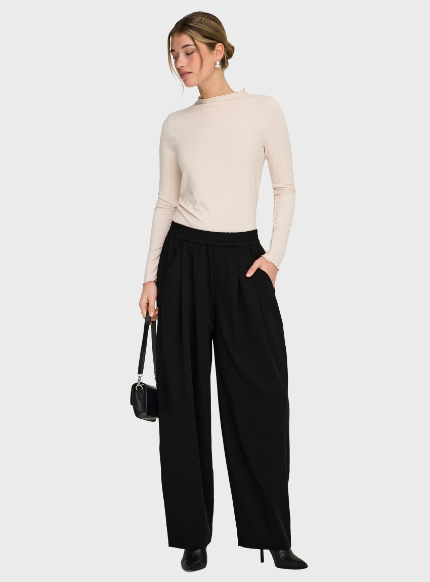 Only Mariela Mid Waist Baggy Barrel Pants - Black