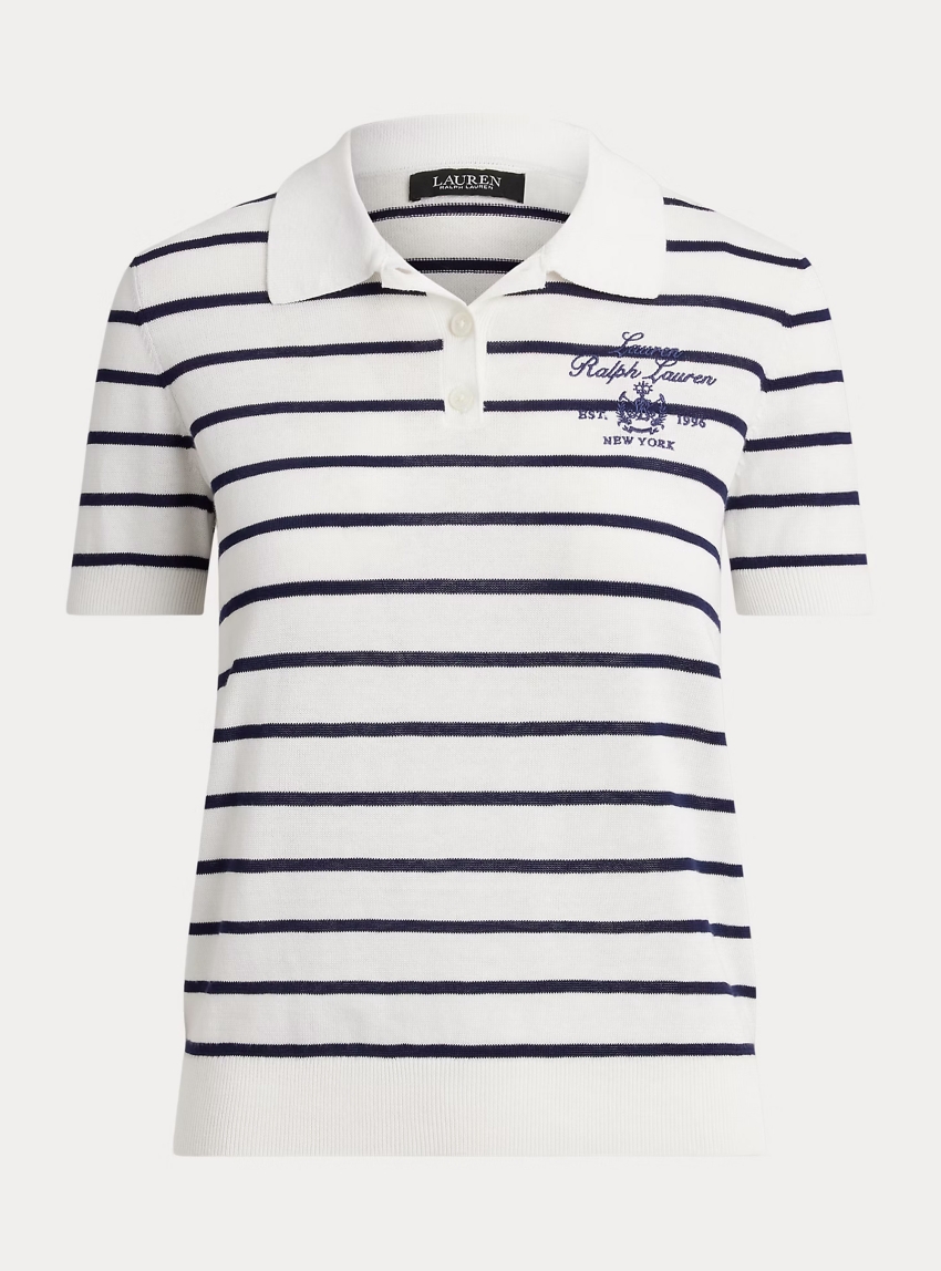 LAUREN Ralph Lauren Striped Cotton-Blend Polo Jumper - White