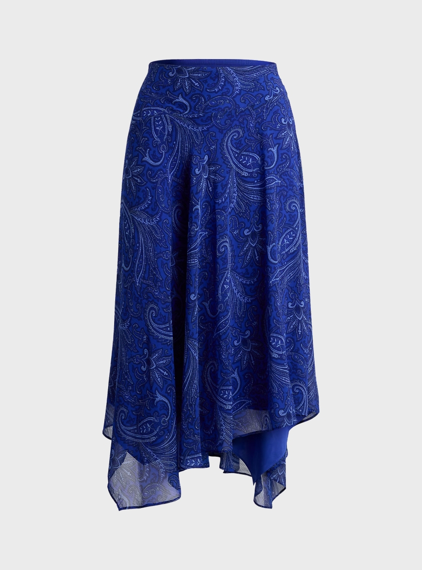 LAUREN Ralph Lauren Paisley Georgette Handkerchief Skirt - Blue