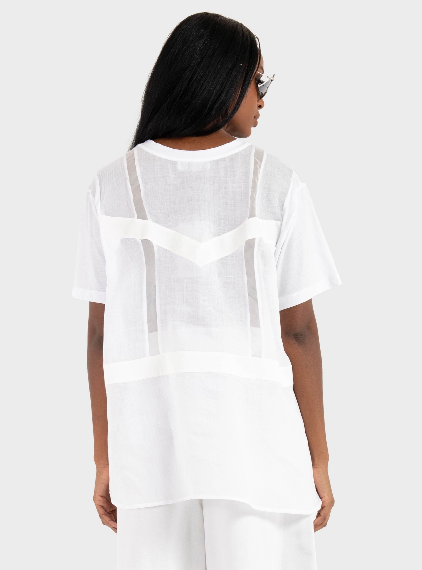 Mei Mei J Mixed  Fabrics T-Shirt - White