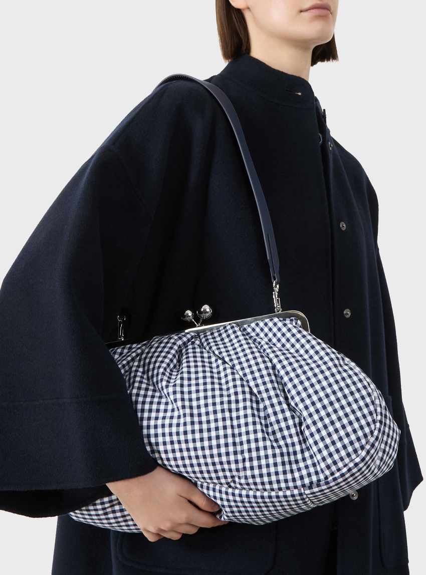 Weekend Max Mara Large gingham cotton Pasticcino Bag BETA - Tartan Blue