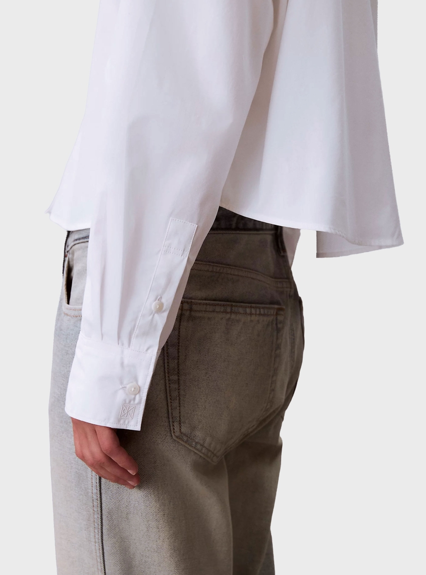 Calvin Klein Poplin Relaxed Cropped Button-Up Shirt - White