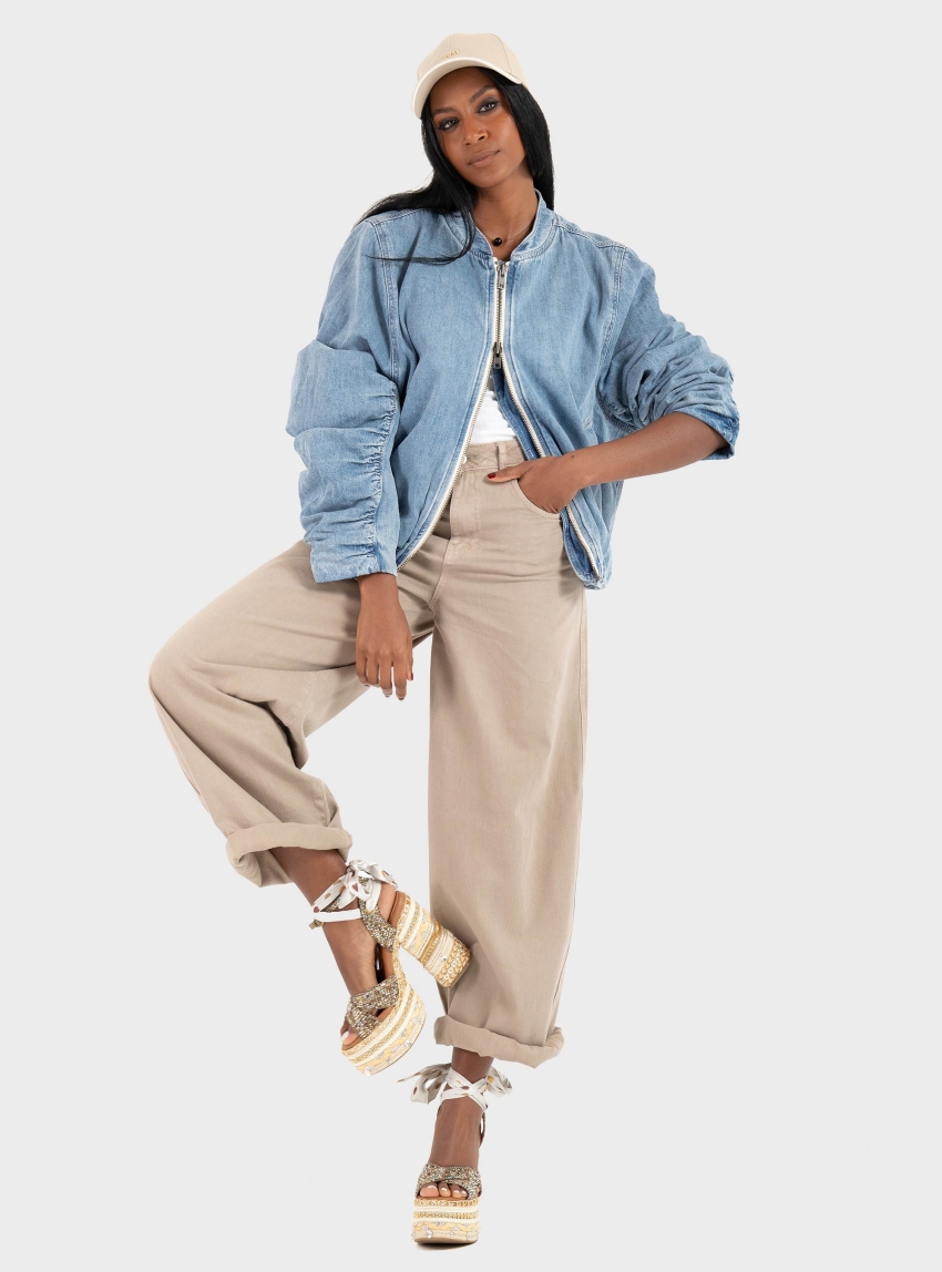 Only Taylor-Silla High Waist Barrel Pants - Beige