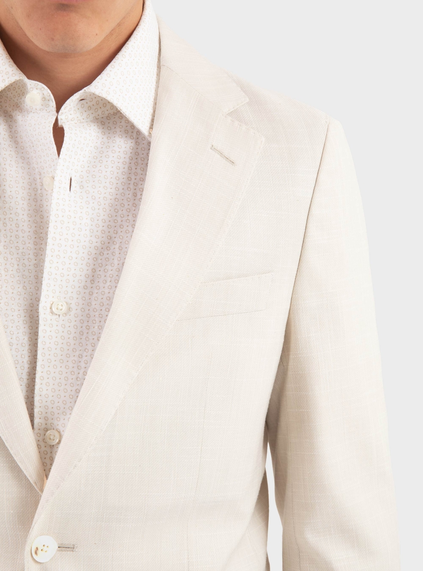 BOSS Slim-Fit Blazer In A Micro-Pattern Linen Blend C-Huge-261 - Ecru