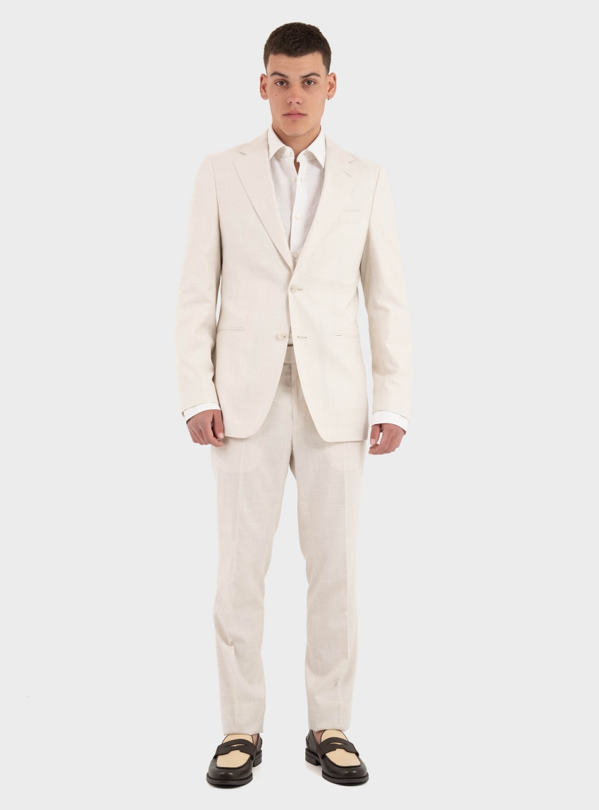 BOSS Slim-Fit Trousers In A Micro-Pattern Linen Blend  C-Genius-HW-262 - Ecru