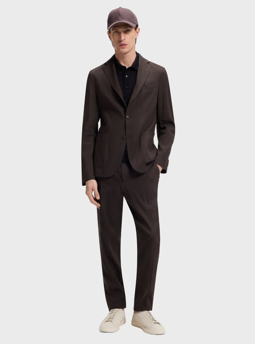BOSS Tapered-Fit Trousers In A Linen Blend P-Perin-RDS-WG-262 - Dark Brown
