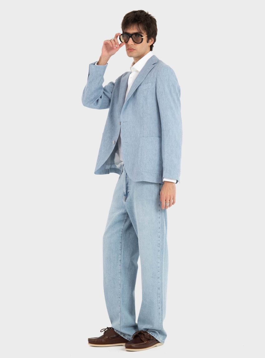BOSS Slim-Fit Blazer In A Micro-Pattern Linen Blend  C-Hanry-262 - Blue