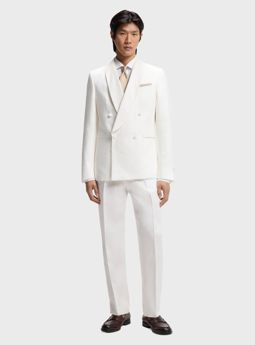 BOSS Relaxed-Fit Trousers In Linen With Front Pleats H-Perino-PL-DTL-262 - White