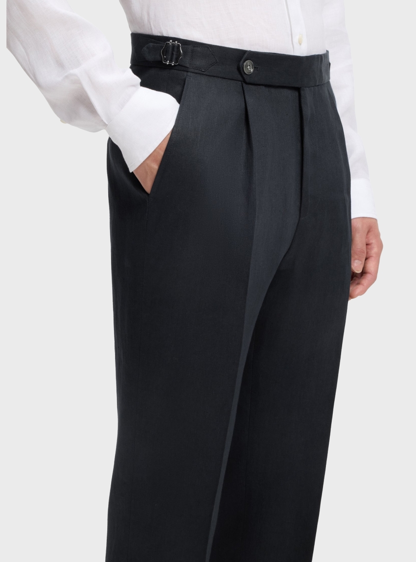 BOSS Relaxed-Fit Trousers In Linen With Front Pleats H-Perino-PL-DTL-262 - Dark Blue