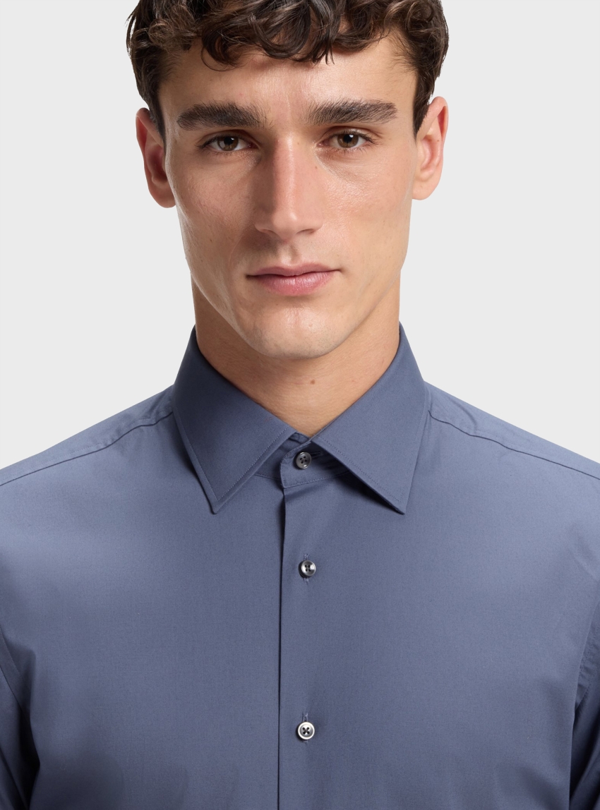 BOSS Slim-Fit Shirt In Easy-Iron Stretch-Cotton Poplin  H-HANK-kent-C1-214 - Blue