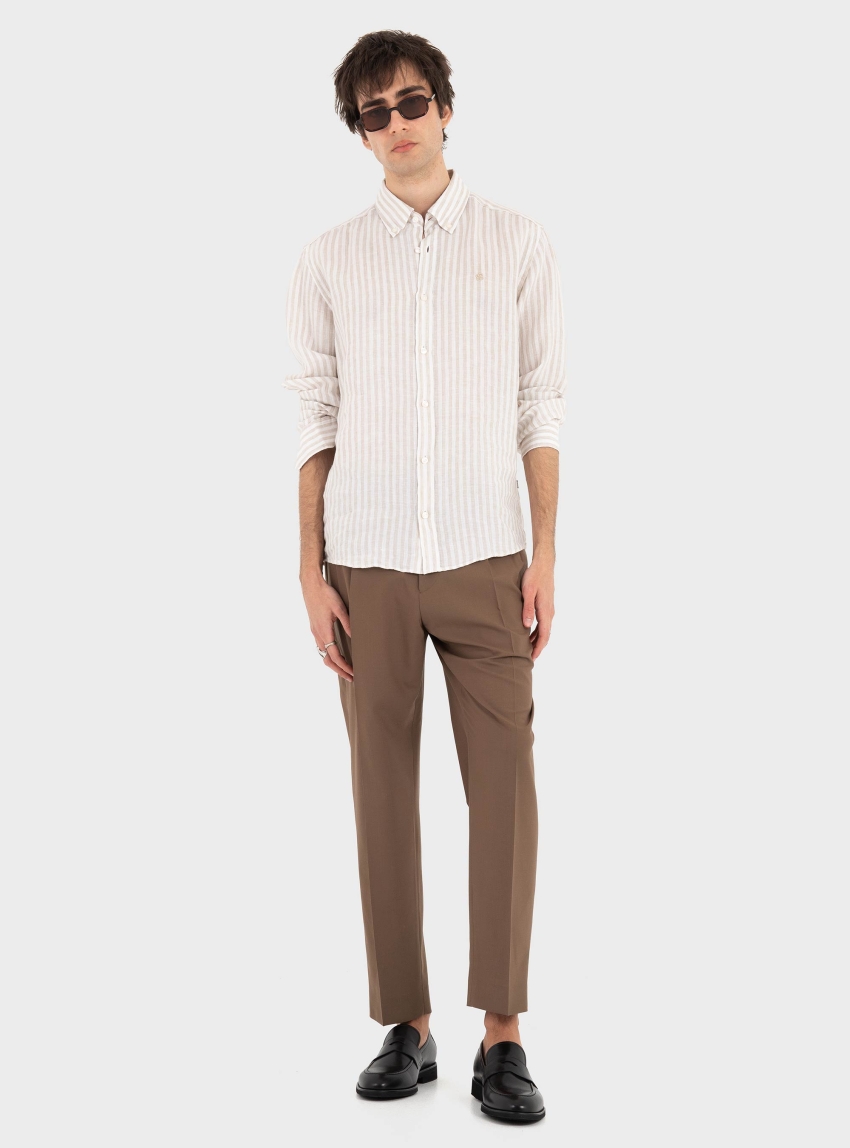 BOSS Regular-Fit Vertical Stripes Linen Shirt H-LIAM-BD-E-C1-261 - Light Beige