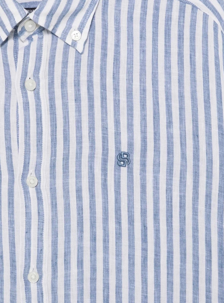 BOSS Regular-Fit Vertical Stripes Linen Shirt H-LIAM-BD-E-C1-261 - Light Blue