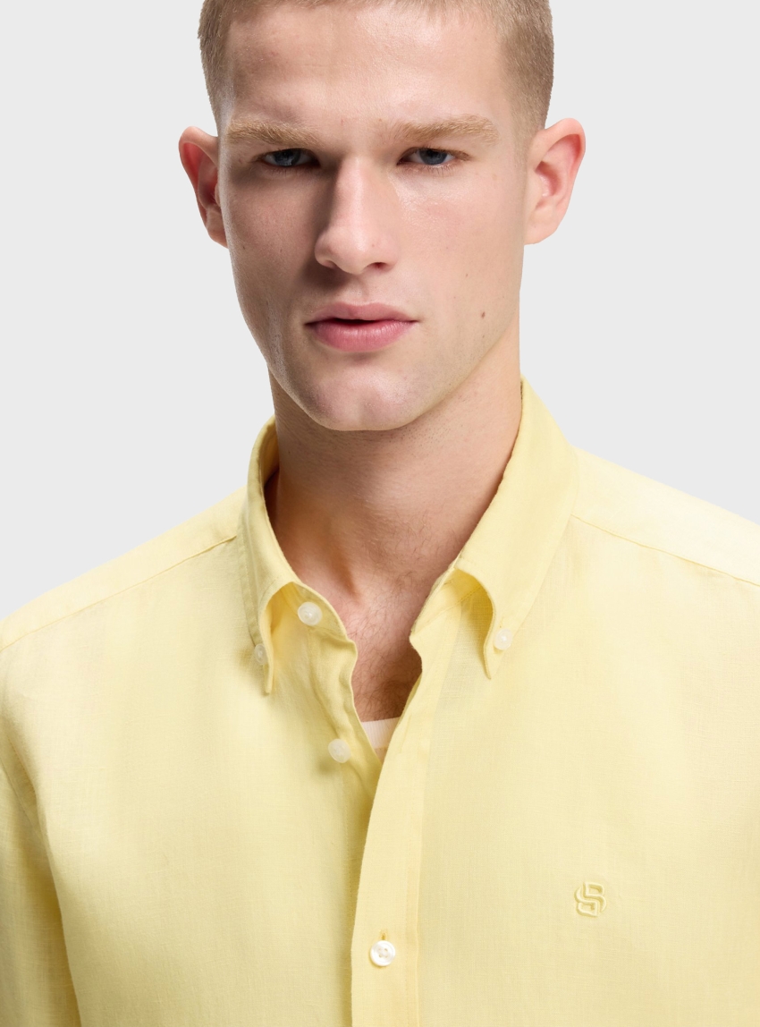 BOSS Regular-Fit Button-Down Shirt In Linen H-LIAM-BD-E-C1-261 - Yellow