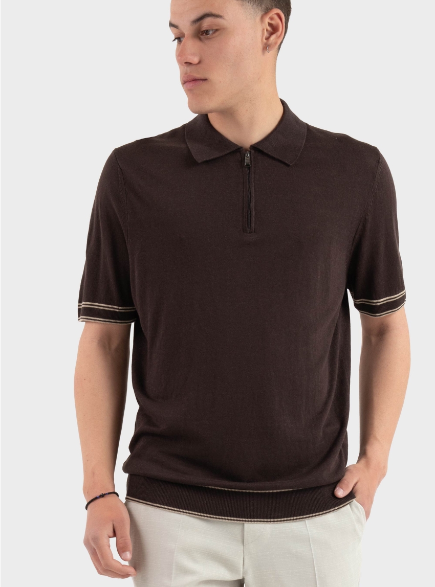 BOSS Kitted Polo Shirt H-Norbertino - Dark Brown