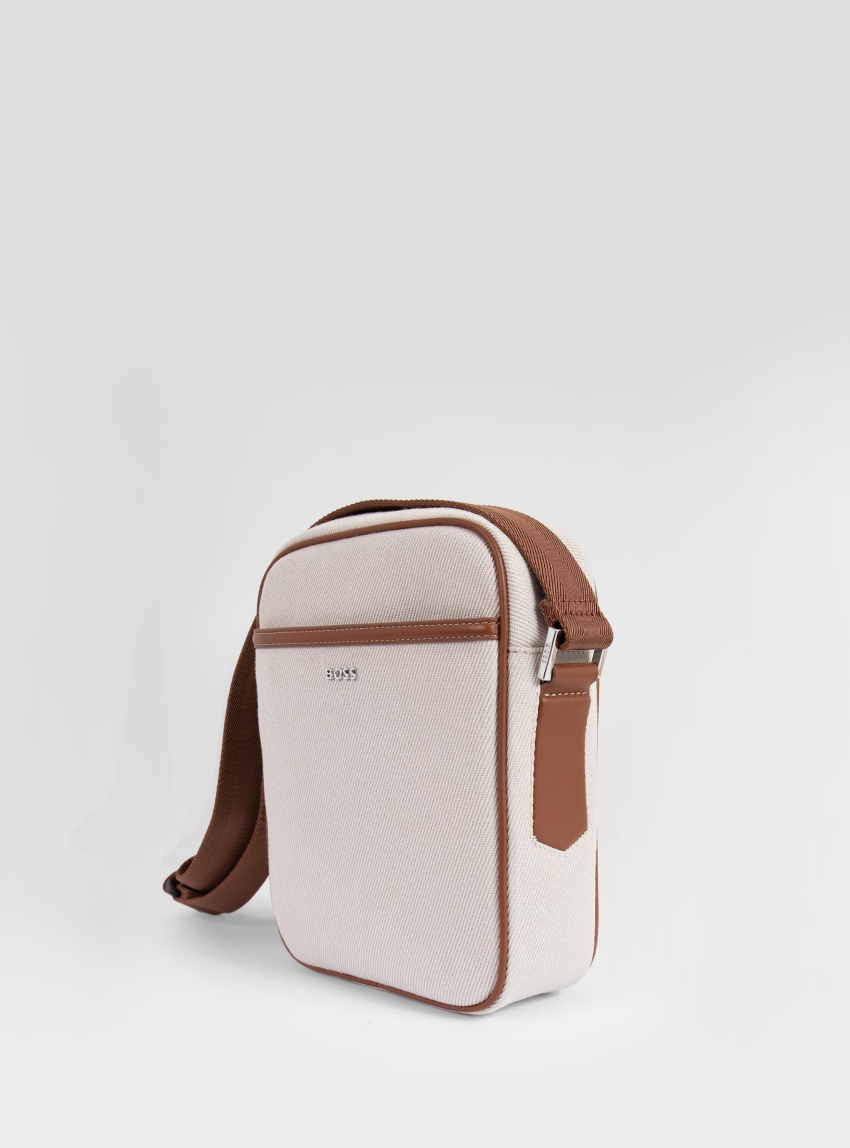 BOSS Canvas Reporter Bag With Logo Lettering Dakkar_NS Zip - Pumice Stone
