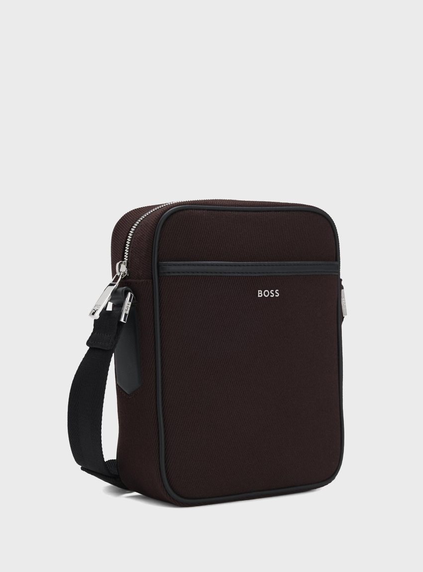 BOSS Canvas Reporter Bag With Logo Lettering Dakkar_NS Zip - Dark Brown
