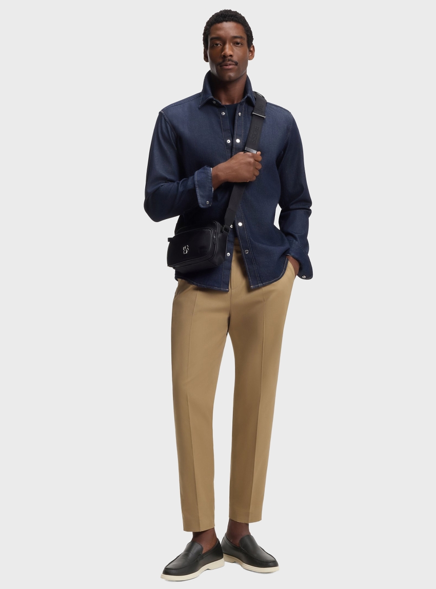 BOSS Twill Crossbody Bag With Double B Monogram B_Icon_EW_Zip - Black