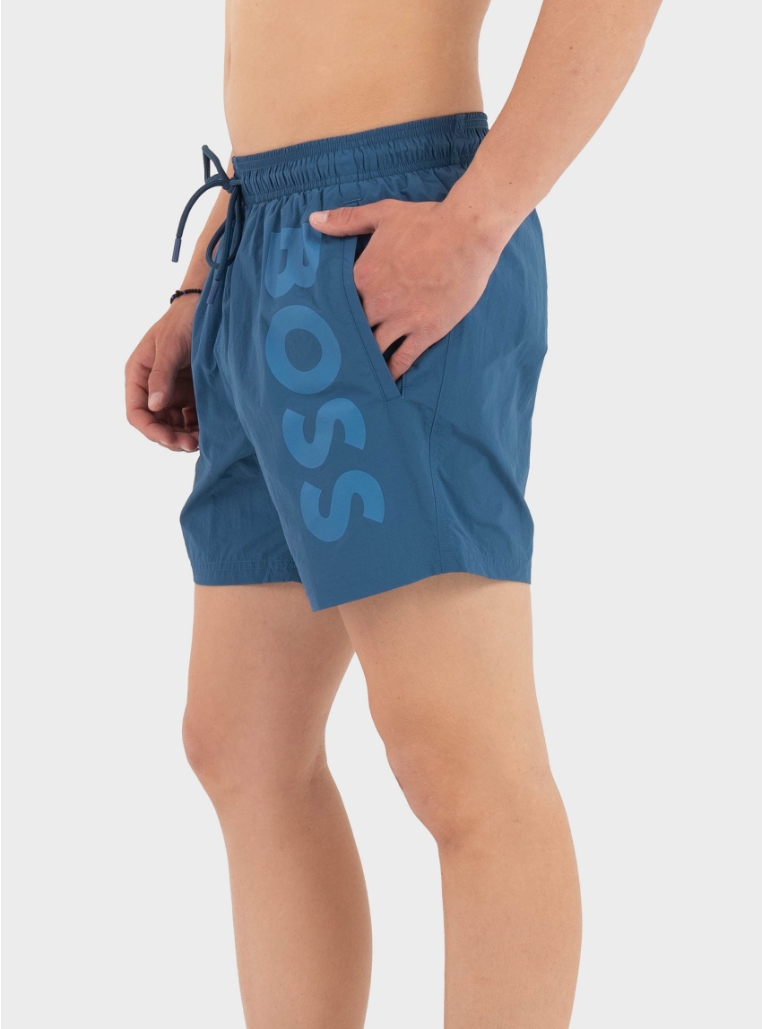 BOSS Quick-Dry Swim Shorts With Vertical Logo Print  Octopus - Blue