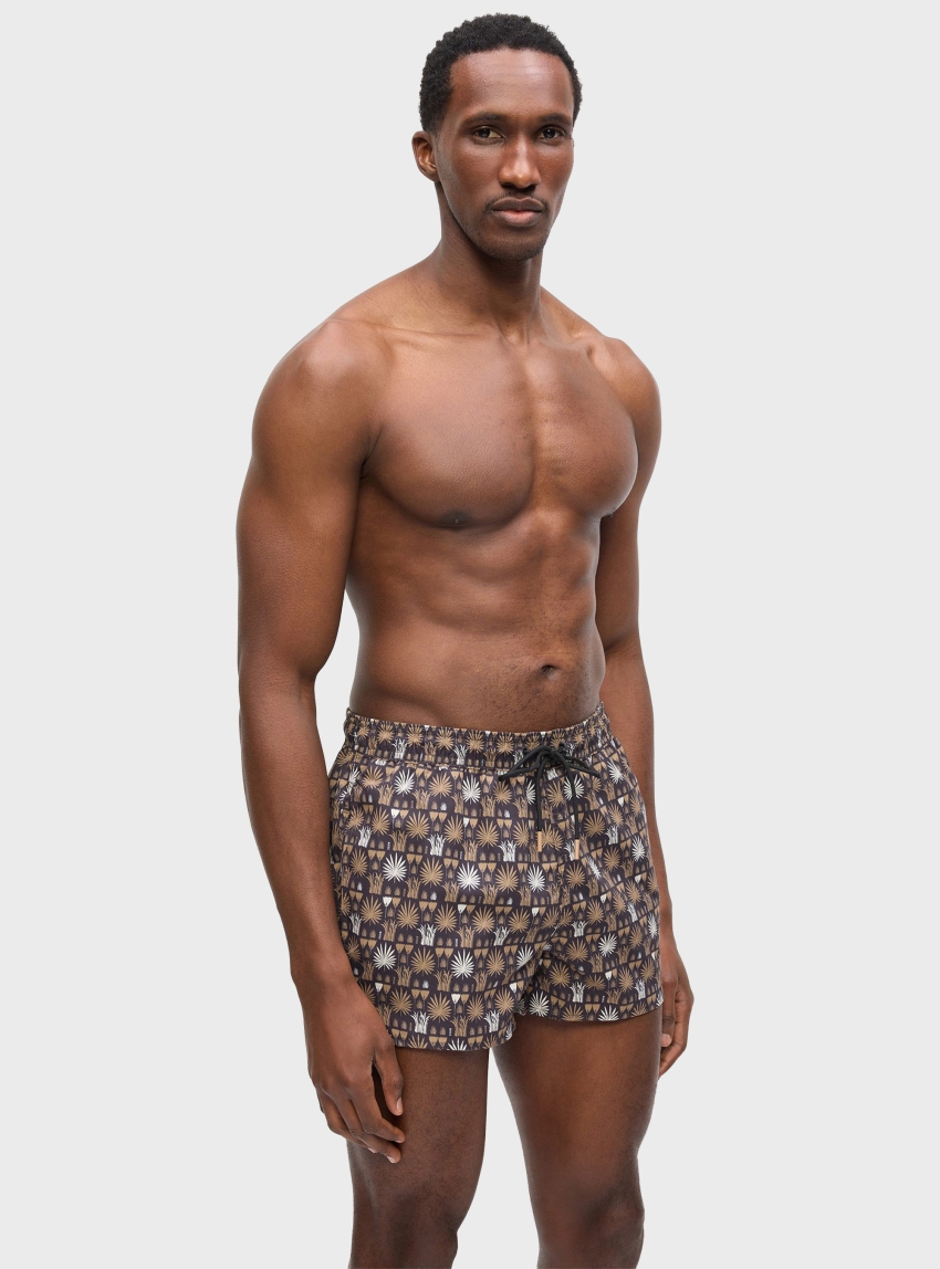 BOSS Printed Swim Shorts With Logo Detail  Cala - Black