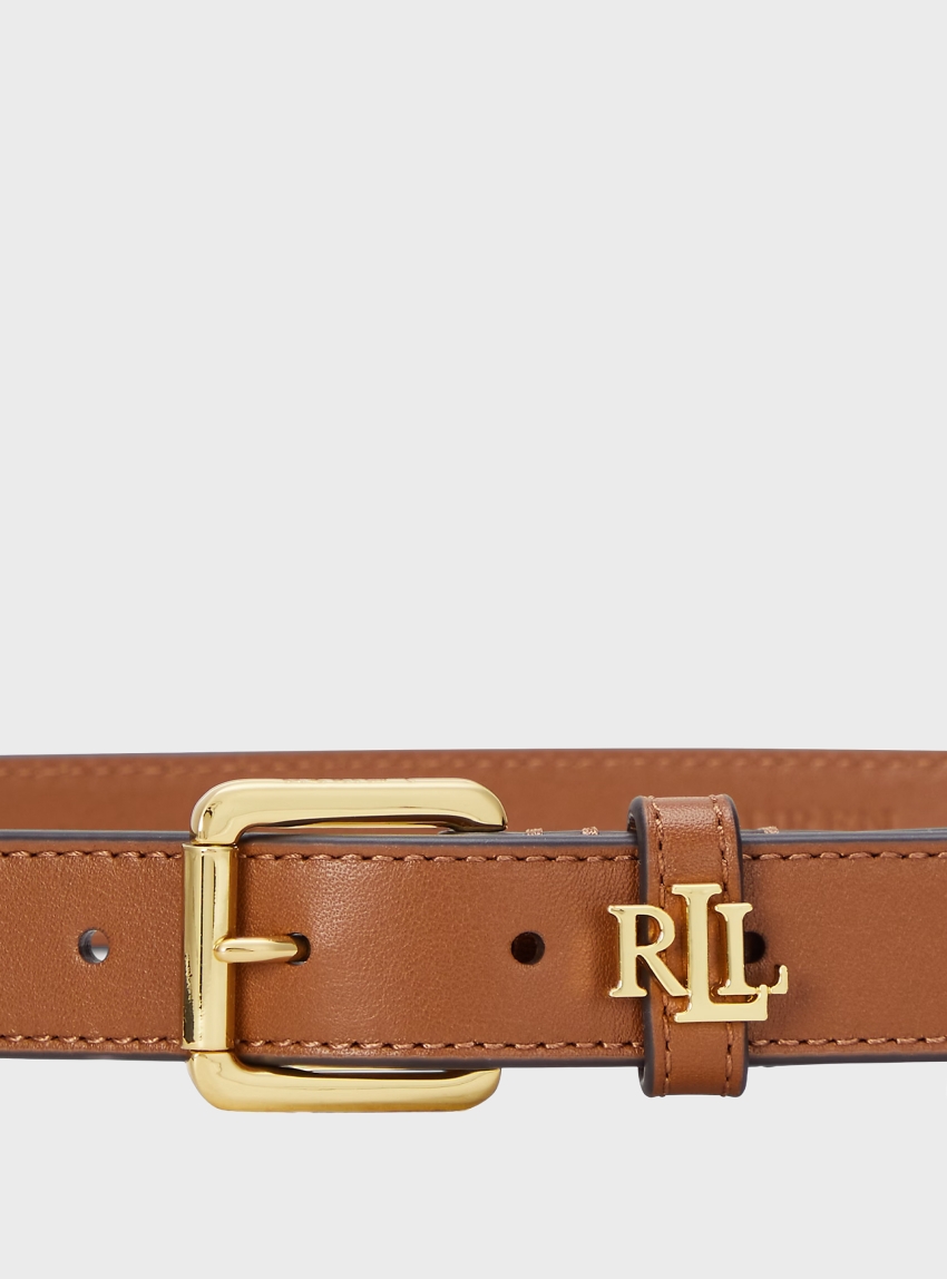 LAUREN Ralph Lauren Logo-Keeper Skinny Leather Belt - Tan