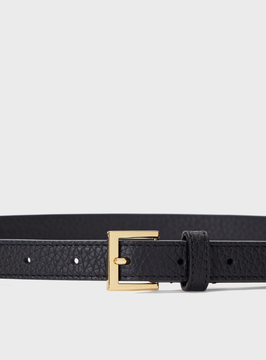 LAUREN Ralph Lauren Pebbled Leather Skinny Belt - Black