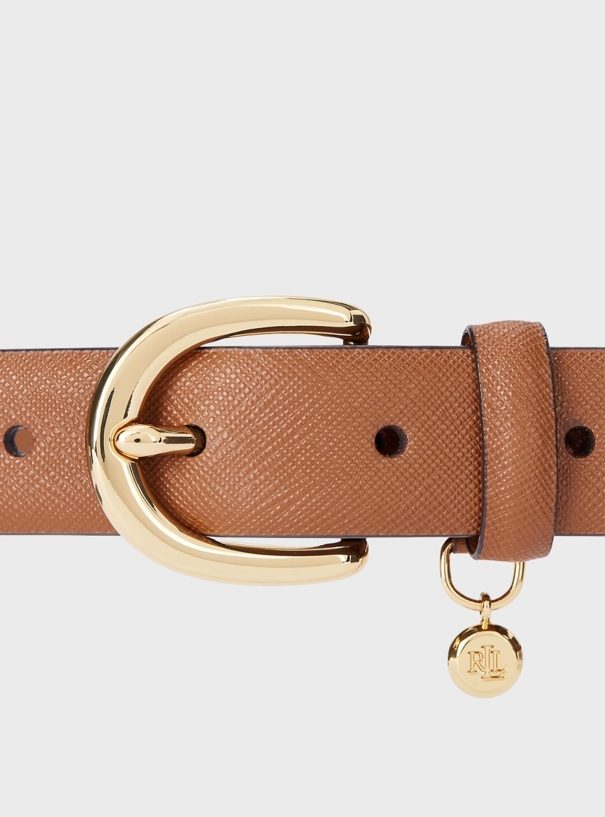 LAUREN Ralph Lauren Charm Crosshatch Leather Belt - Tan