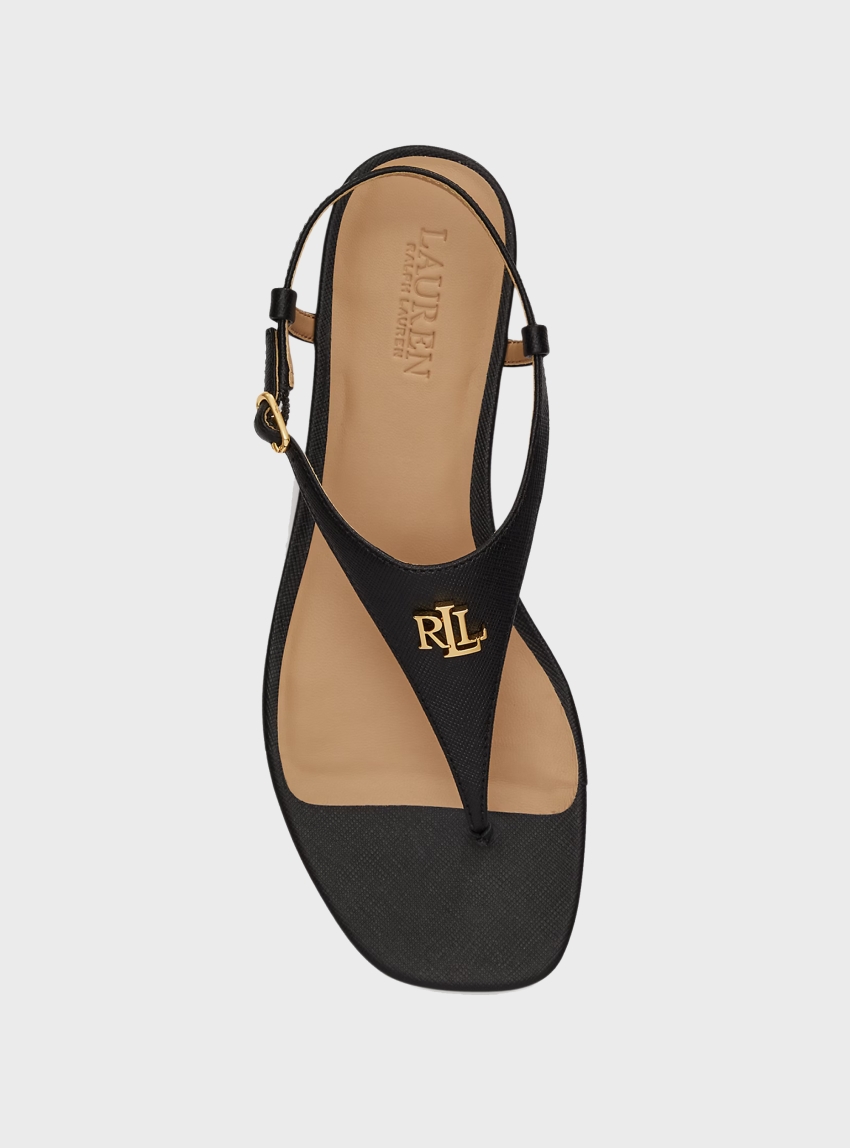 LAUREN Ralph Lauren Everley Ii Crosshatch Leather Sandals - Black