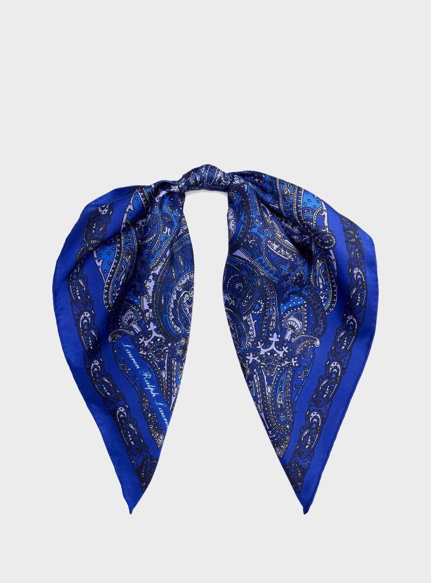 LAUREN Ralph Lauren Paisley Sandwashed Silk Bandanna - Navy