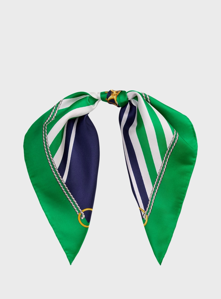 LAUREN Ralph Lauren Striped Anchor-Crest Silk Square Scarf - Green