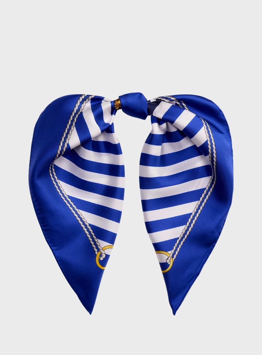 LAUREN Ralph Lauren Striped Anchor-Crest Silk Square Scarf - Royal Blue