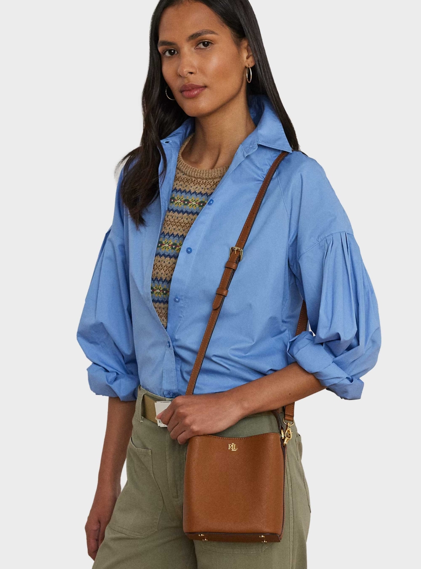 LAUREN Ralph Lauren Crosshatch Small Reese Bucket Bag - Tan