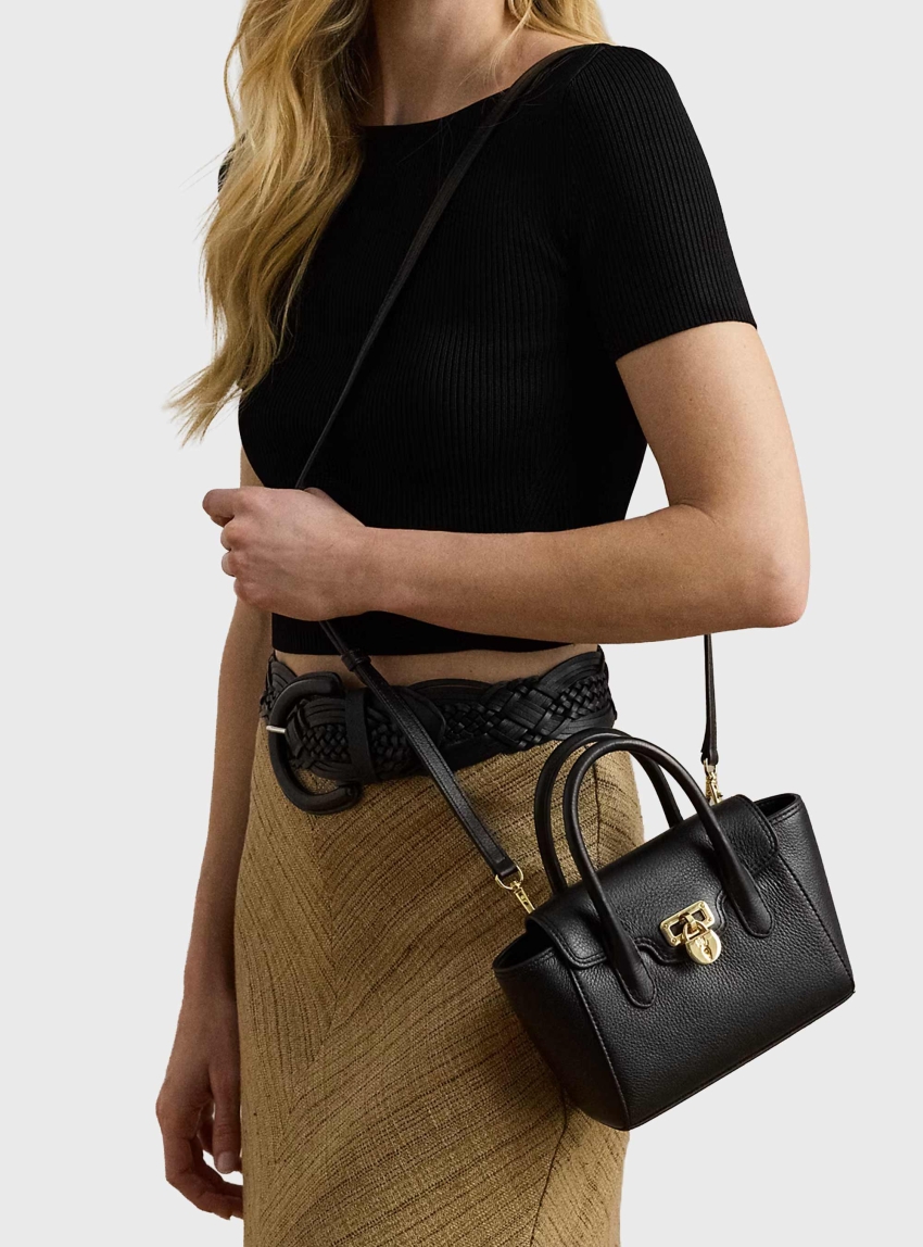 LAUREN Ralph Lauren Pebbled Leather Small Tanner Satchel - Black