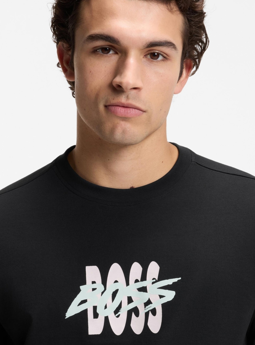 BOSS Cotton-Jersey T-Shirt With Logo Artwork    Te_Bass - Black