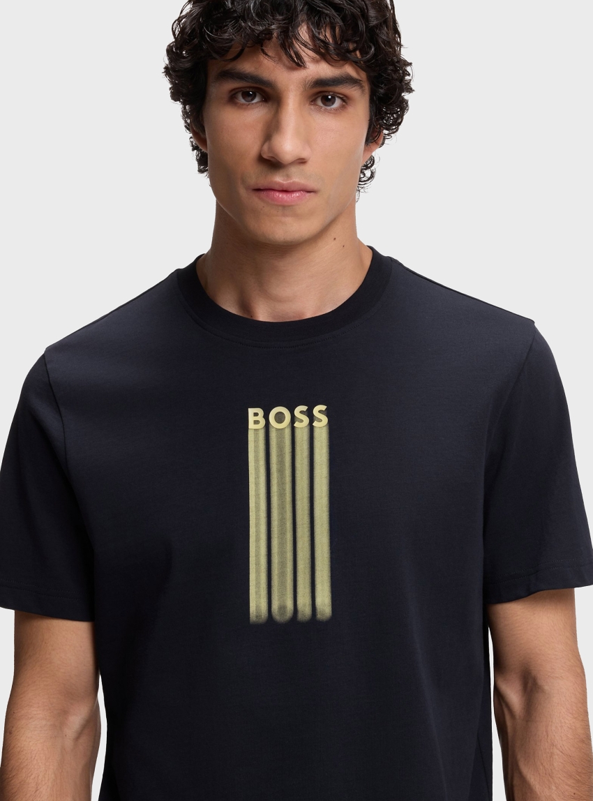 BOSS Cotton-Jersey T-Shirt With Logo Artwork    Te_Bass - Dark Blue