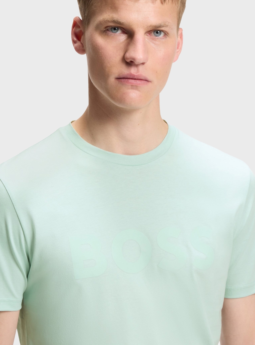 BOSS Cotton-Jersey T-Shirt With Large Logo Print Thinking 1 - Aquamarine