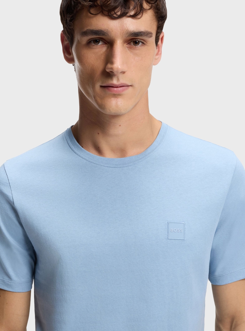 BOSS Cotton-Jersey T-Shirt With Logo Patch Tales - Light Blue