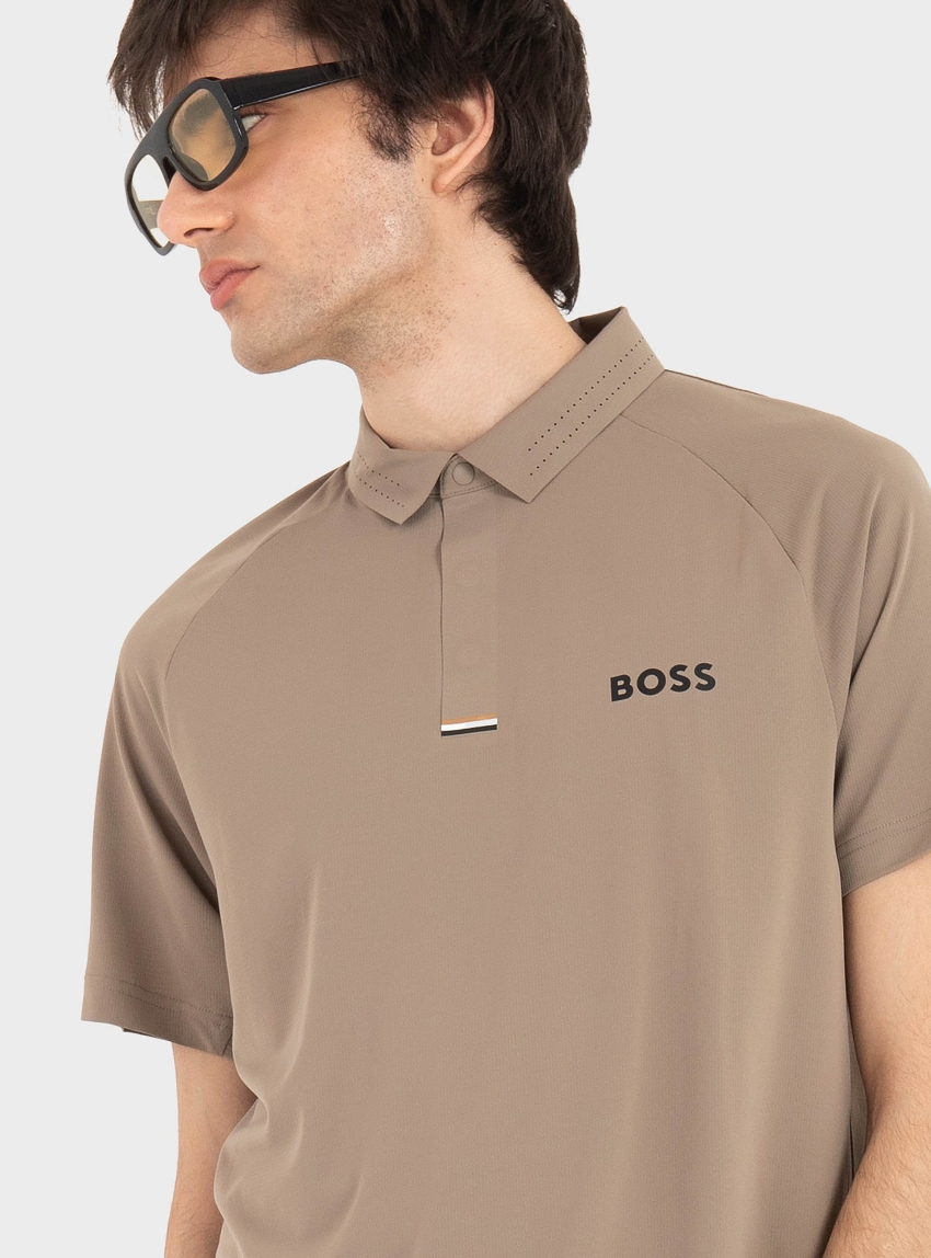 BOSS Quick-Dry Slim-Fit Polo Shirt In Stretch Fabric  PL_GOC Paddytech - Dark Beige