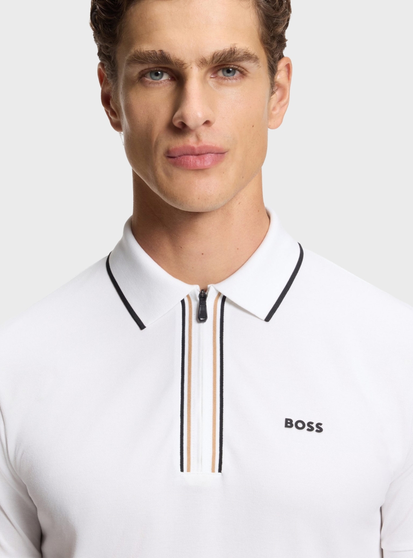 BOSS Slim-Fit Polo Shirt In Moisture-Wicking Stretch Cotton  Philix GOC - White