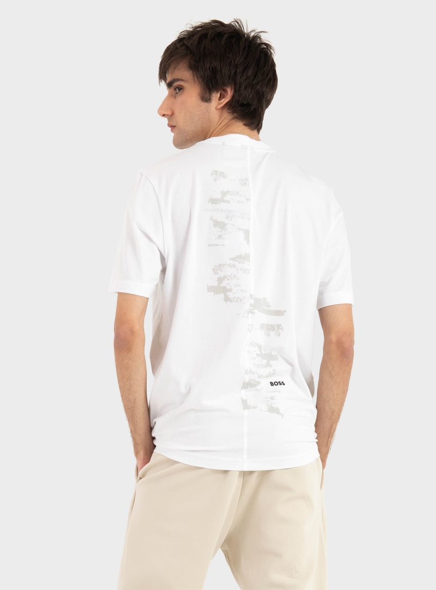 BOSS Relaxed-Fit Cotton-Blend T-Shirt With Reflective Artwork  TS_Globe Pattern - White