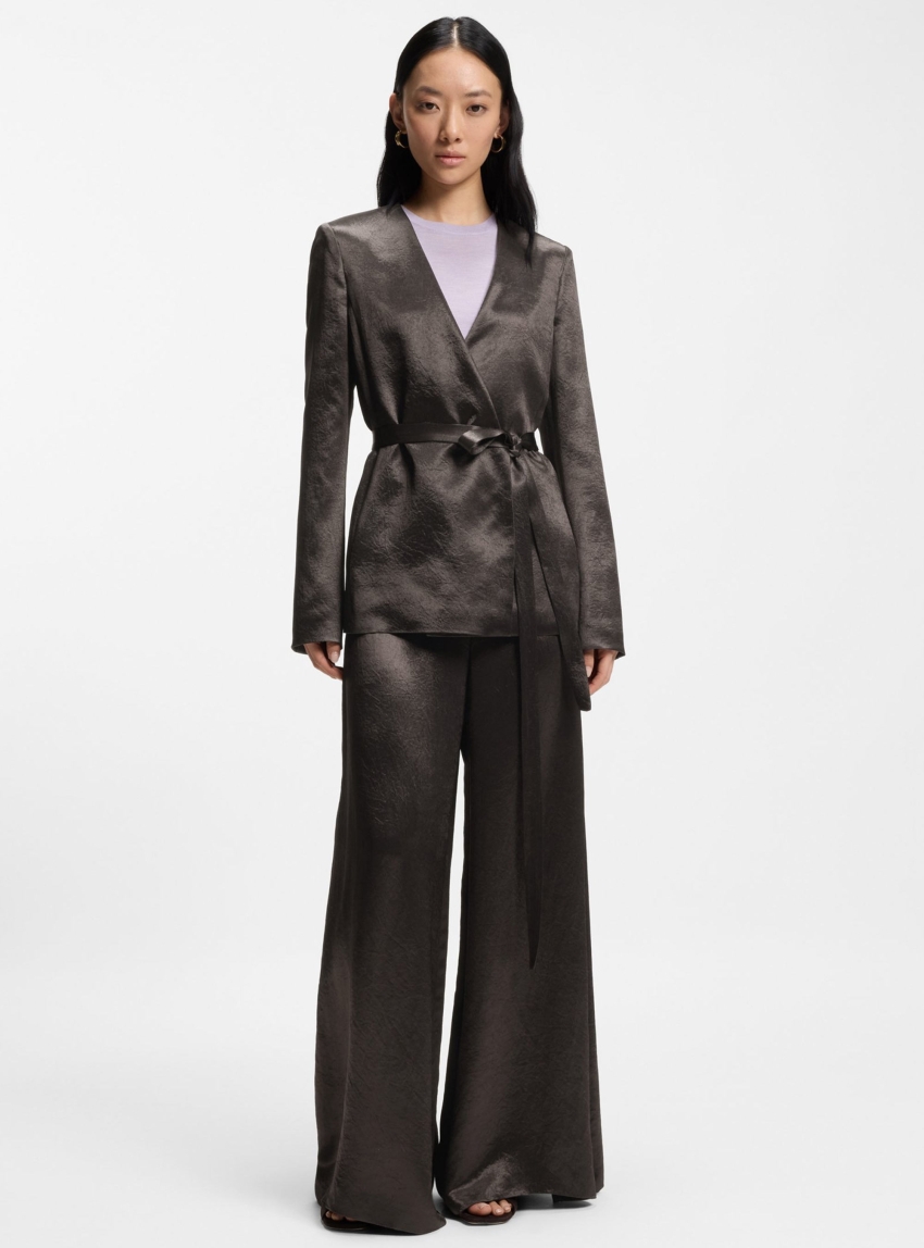 BOSS Slim Fit Blazer In Lustrous Twill Jia15 - Dark Brown