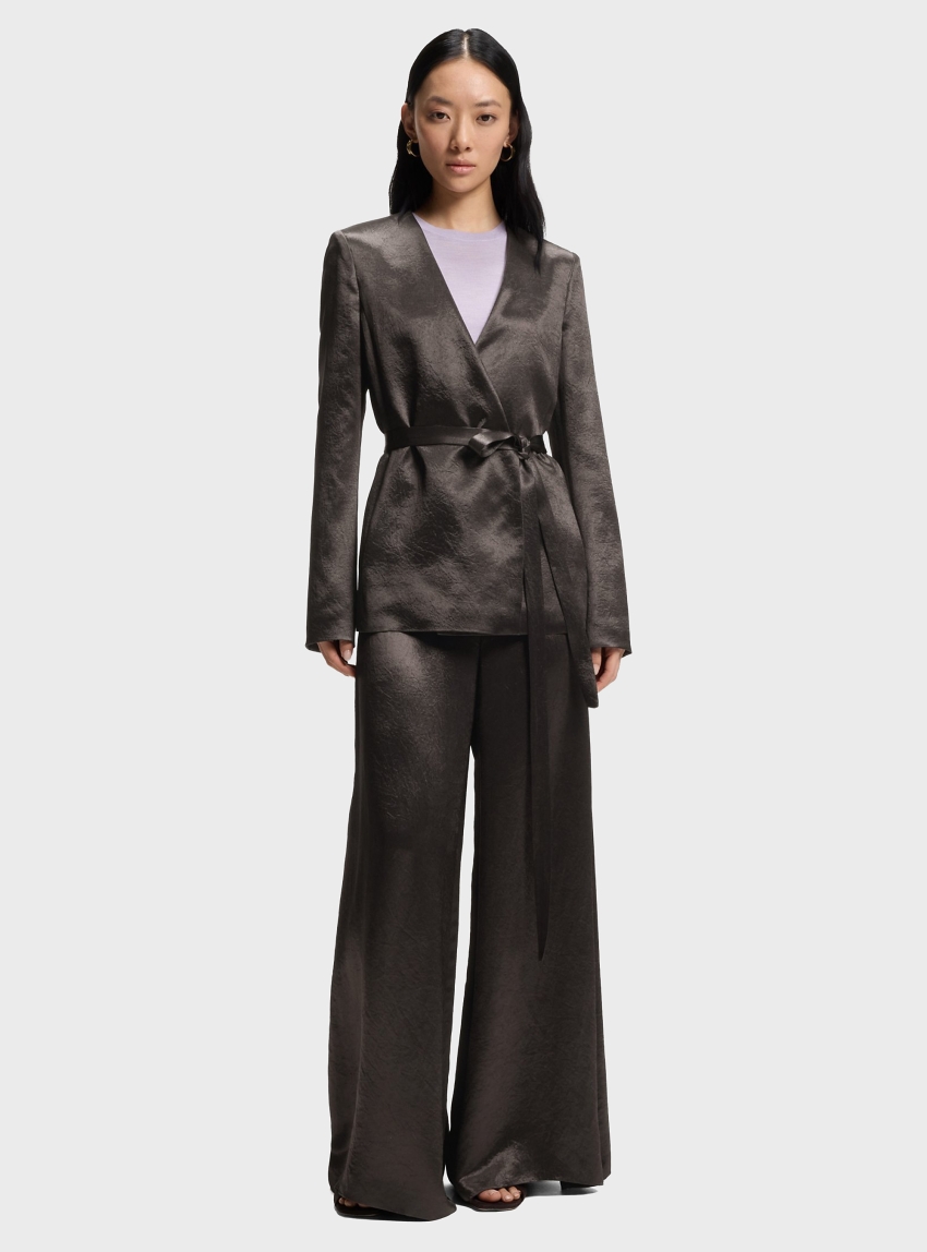 BOSS Relaxed-Fit Trousers In Lustrous Twill Torcain - Dark Brown