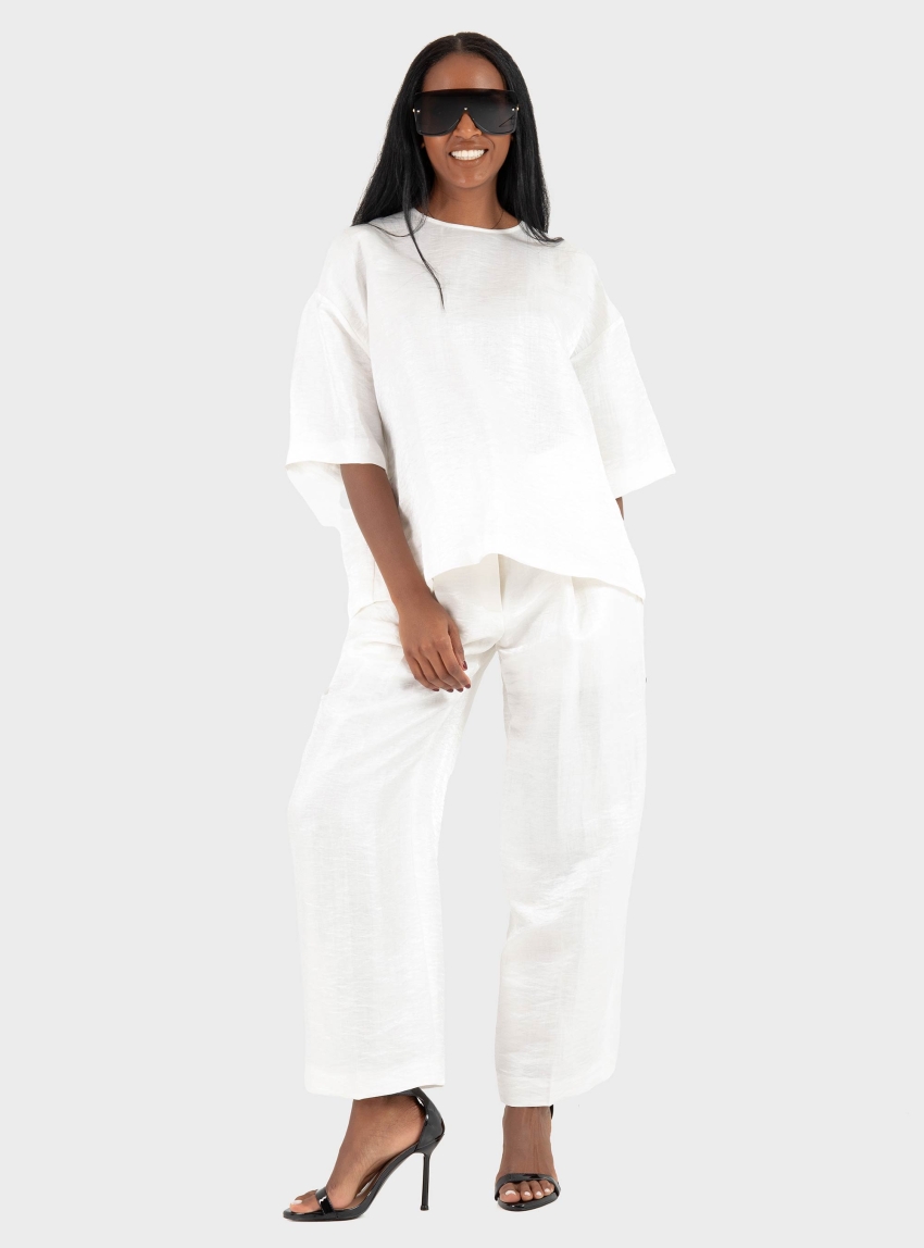 BOSS Relaxed-Fit Top In A Linen Blend Bacres - White