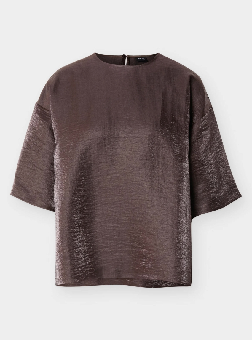 BOSS Relaxed-Fit Top In A Linen Blend Bacres - Dark Brown