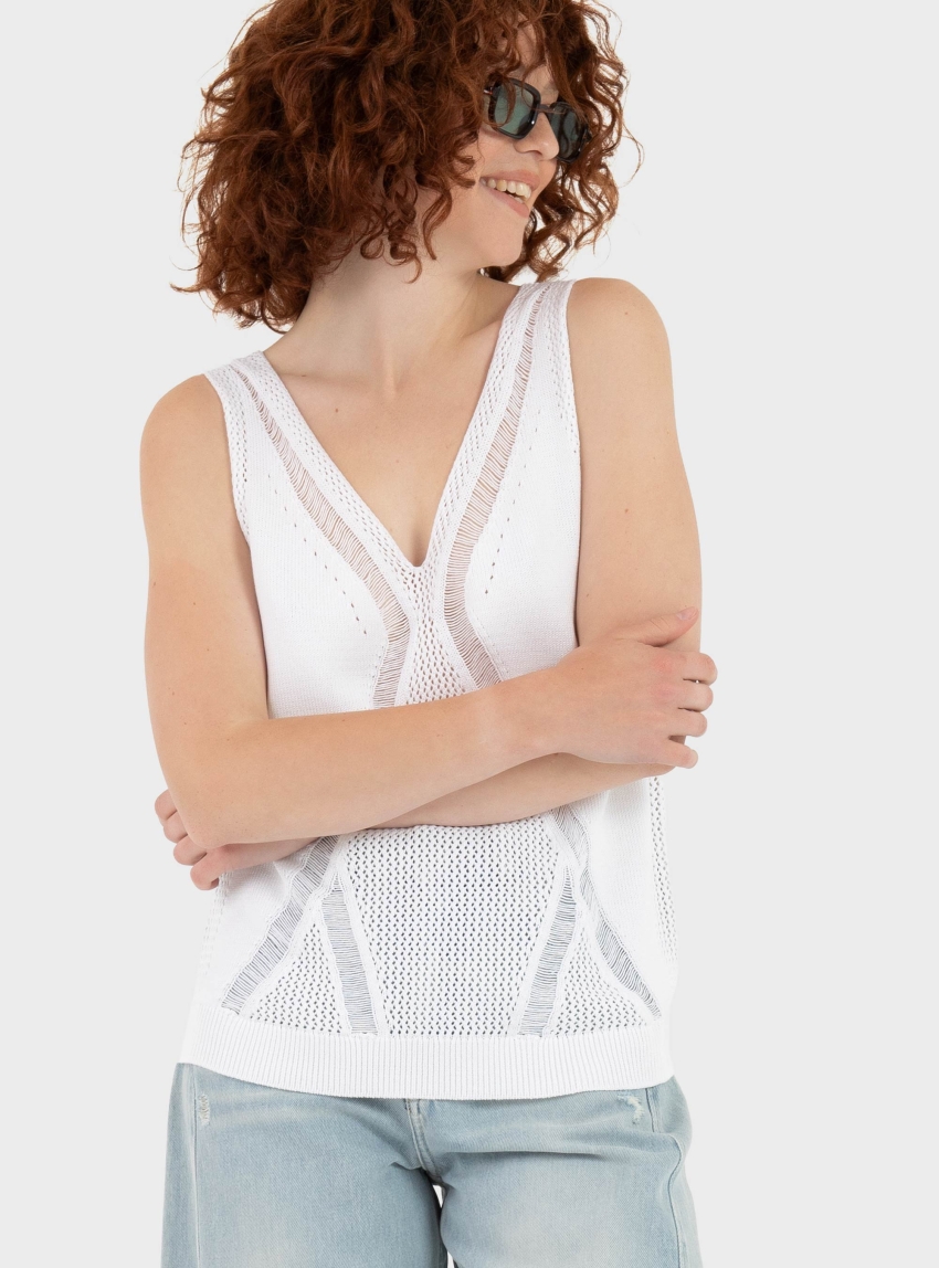 BOSS Knitted Top With Mixed Structures Fonica - White