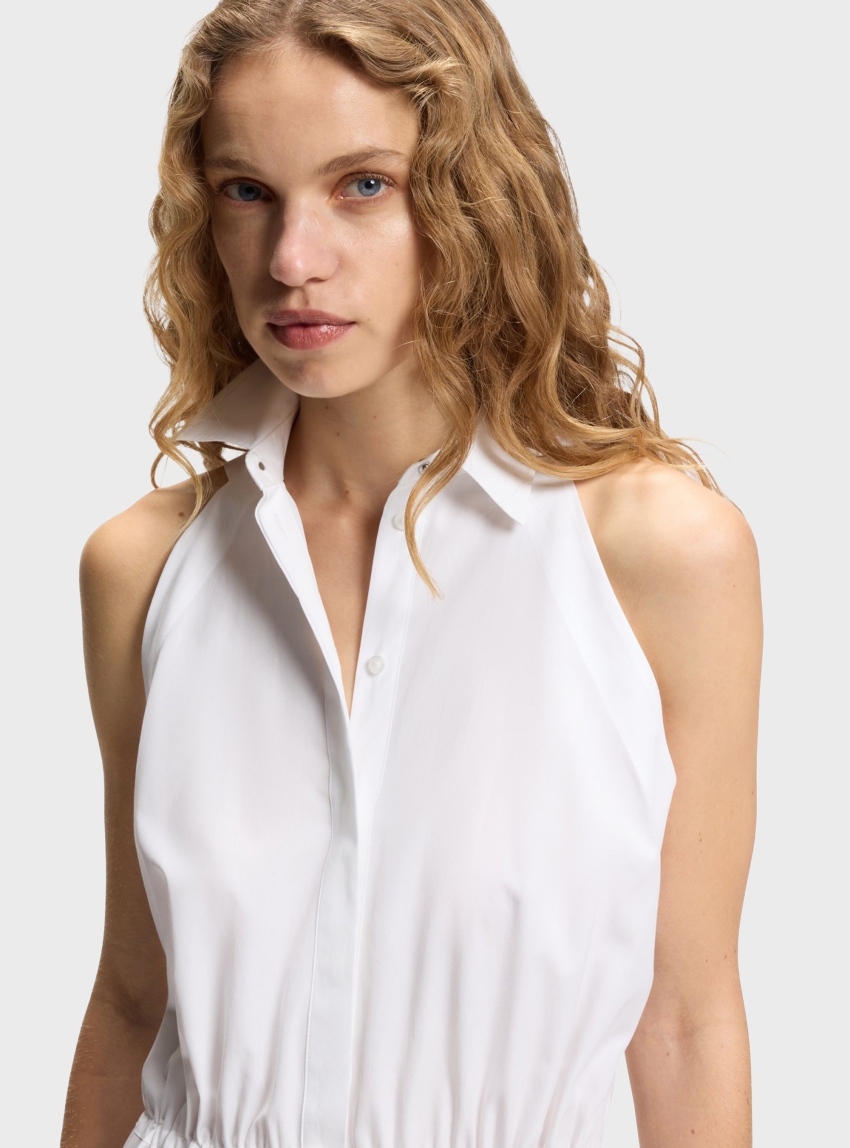 BOSS Cotton-Poplin Dress With Drawcord Waist Dimica - White