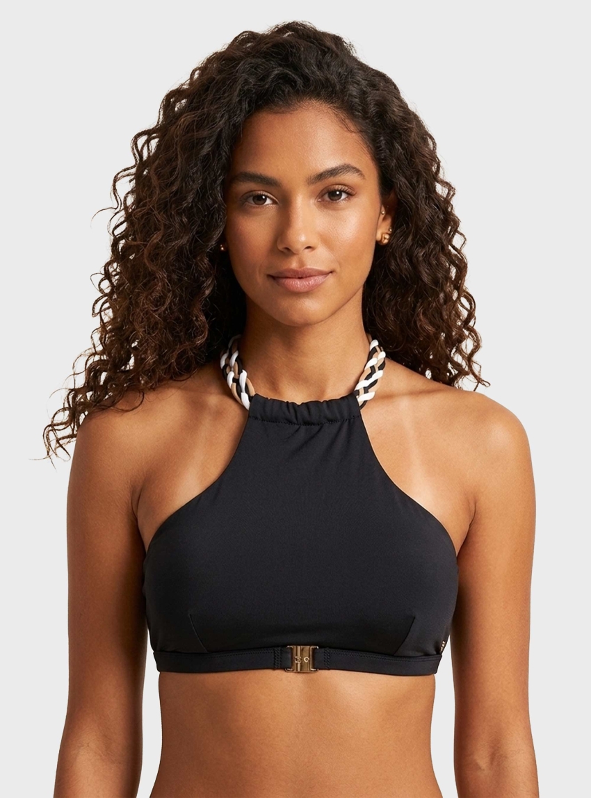 BOSS Bikini Top With Braided Signature-Stripe Waistband BRALETTE_BOSS BRAID - Black